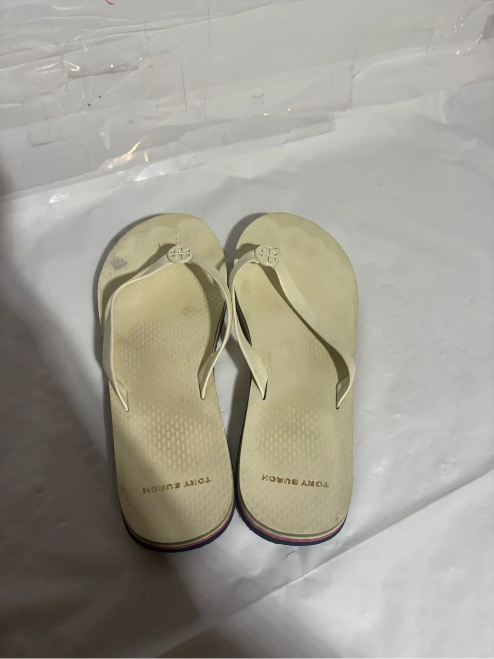 Tory Burch Cream Logo Thong Sandals